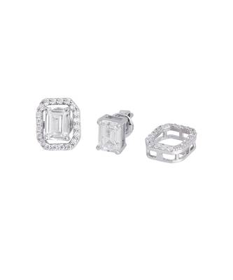 White detachable emerald halo solitaire stud 2