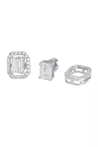White detachable emerald halo solitaire stud