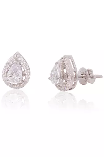 White detachable pear halo solitaire stud