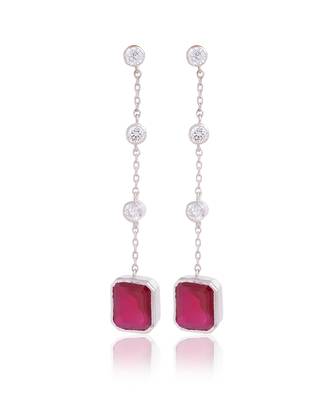 Red dangling long chain earrings 1