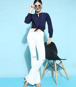 Anushil women's formal shirts collection: blue cotton, regular fit, full sleeves - perfect for office