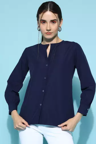 Anushil women's formal shirts collection: blue cotton, regular fit, full sleeves - perfect for office