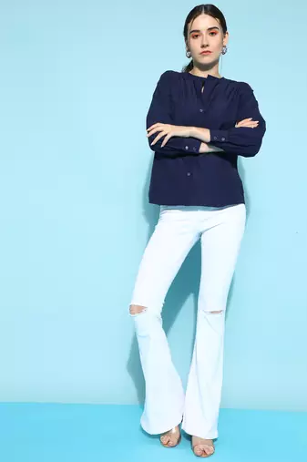 Anushil women's formal shirts collection: blue cotton, regular fit, full sleeves - perfect for office