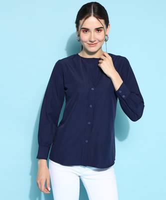 Anushil women's formal shirts collection: blue cotton, regular fit, full sleeves - perfect for office 5
