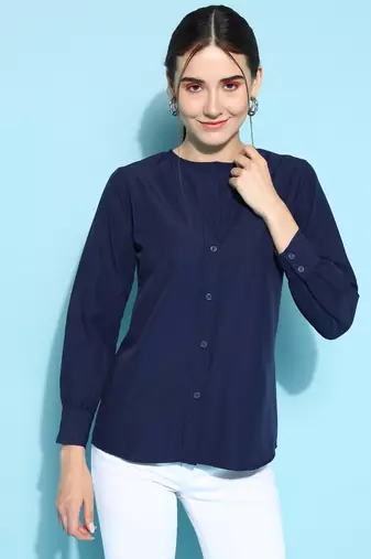 Anushil women's formal shirts collection: blue cotton, regular fit, full sleeves - perfect for office