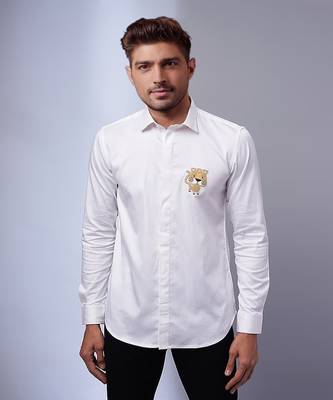 White handcrafted fabric patch shirt 1