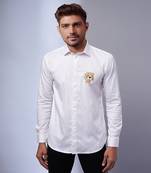 White handcrafted fabric patch shirt