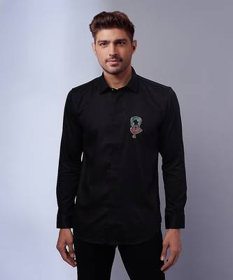 Black handcrafted cotton and lycra base shirt 1
