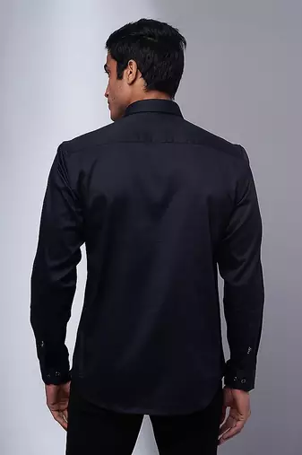Black handcrafted cotton and lycra base shirt