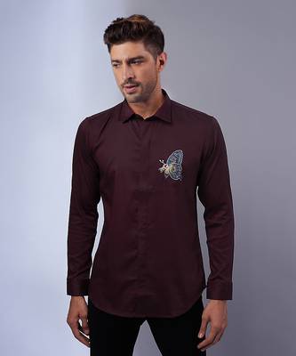 Wine handcrafted cotton and lycra base shirt 1