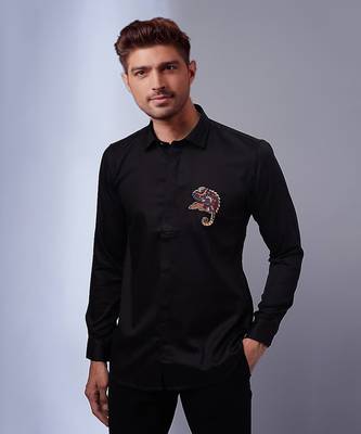 Navy handcrafted cotton and lycra base shirt 1