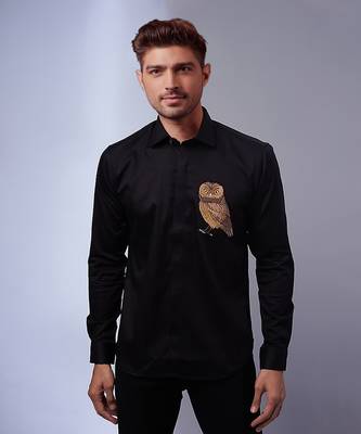 Black handcrafted cotton shirt 1