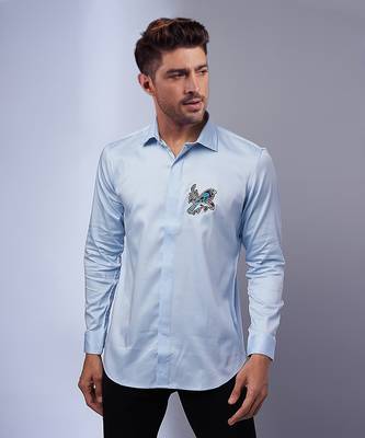 Light blue handcrafted cutdana embroidery shirt 1