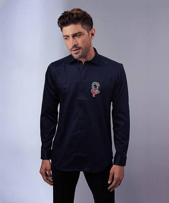 Navy handcrafted cutdana embroidery shirt 1
