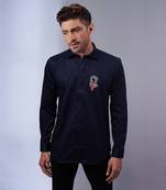 Navy handcrafted cutdana embroidery shirt