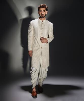 Light cream burfi design achkan set 1