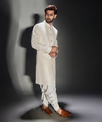 Light cream burfi design achkan set 2