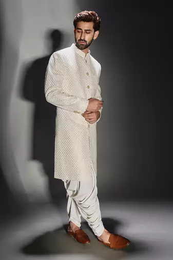 Light cream burfi design achkan set
