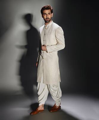 Light cream burfi design achkan set 3