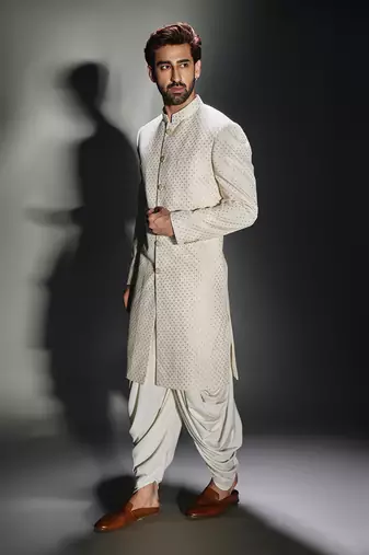 Light cream burfi design achkan set