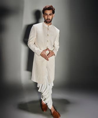 Light cream burfi design achkan set 4