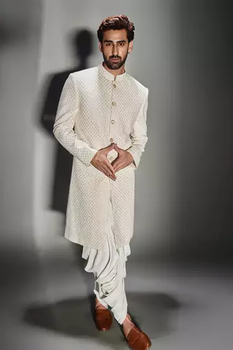 Light cream burfi design achkan set