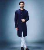 Navy blue katdana work achkan set
