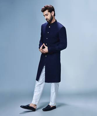 Navy blue katdana work achkan set 2