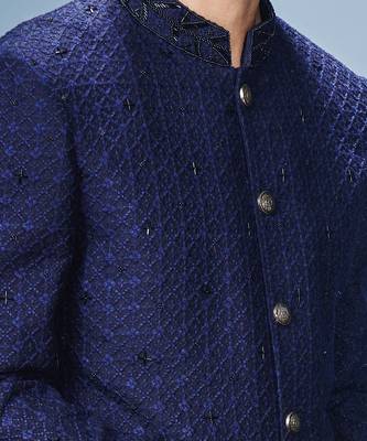 Navy blue katdana work achkan set 3