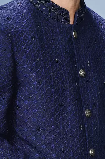 Navy blue katdana work achkan set