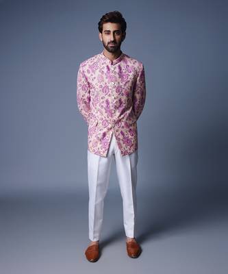 Cream print bandhgala set 1