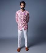 Cream print bandhgala set