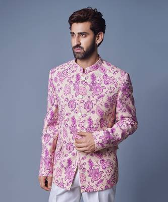 Cream print bandhgala set 2