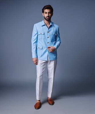 Light blue patch pocket bandhgala 1