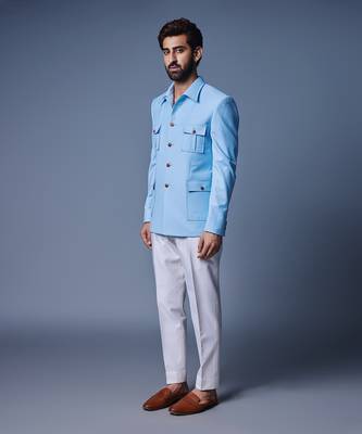 Light blue patch pocket bandhgala 2