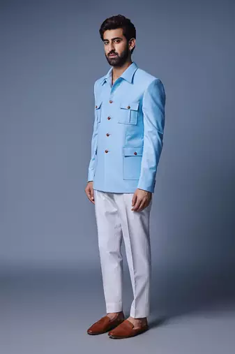 Light blue patch pocket bandhgala