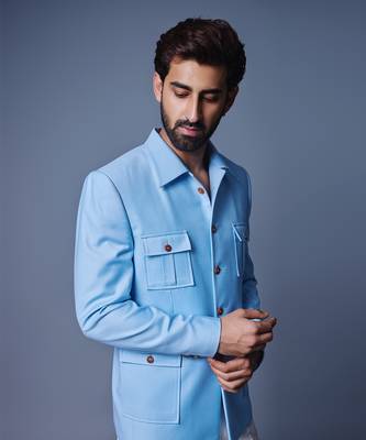 Light blue patch pocket bandhgala 3