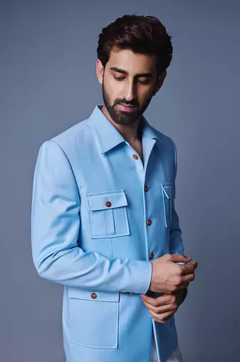 Light blue patch pocket bandhgala