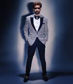 White abstract jacquard tuxedo with pant
