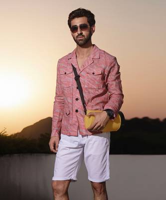 Red print linen shacket 1