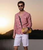 Red print linen shacket