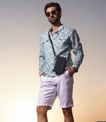 Blue cloud print shacket