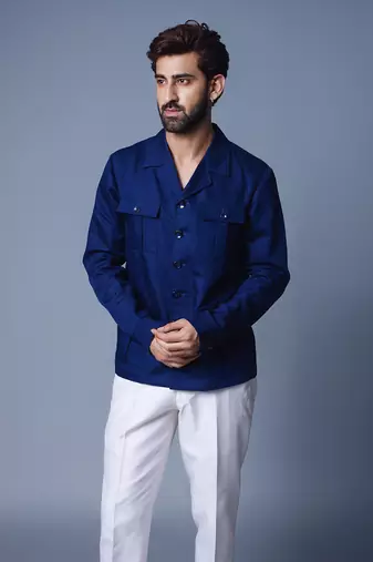 Navy blue solid shacket