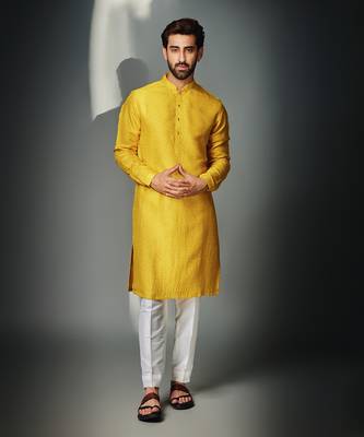 Mustard hexagon self kurta set 1