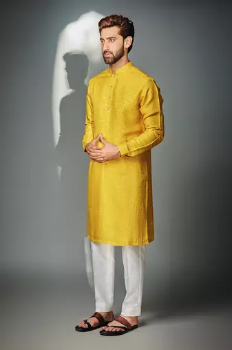 Mustard hexagon self kurta set