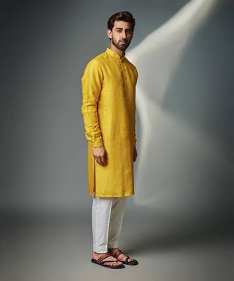Mustard hexagon self kurta set 3