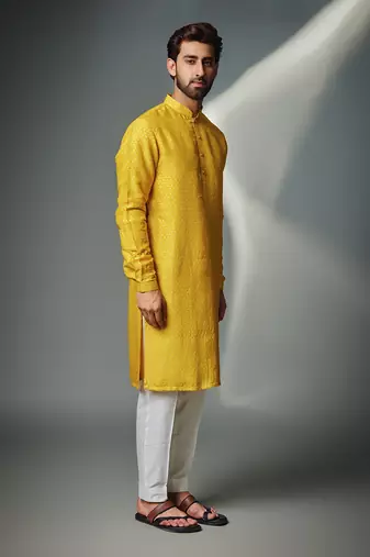 Mustard hexagon self kurta set