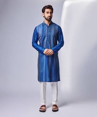 Blue white tagai design zig zag kurta set 1