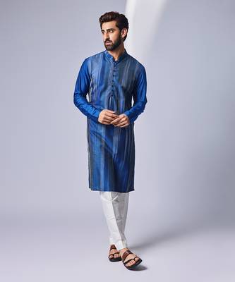 Blue white tagai design zig zag kurta set 2