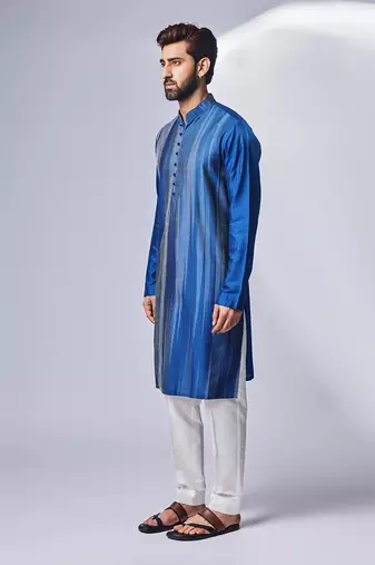 Blue white tagai design zig zag kurta set